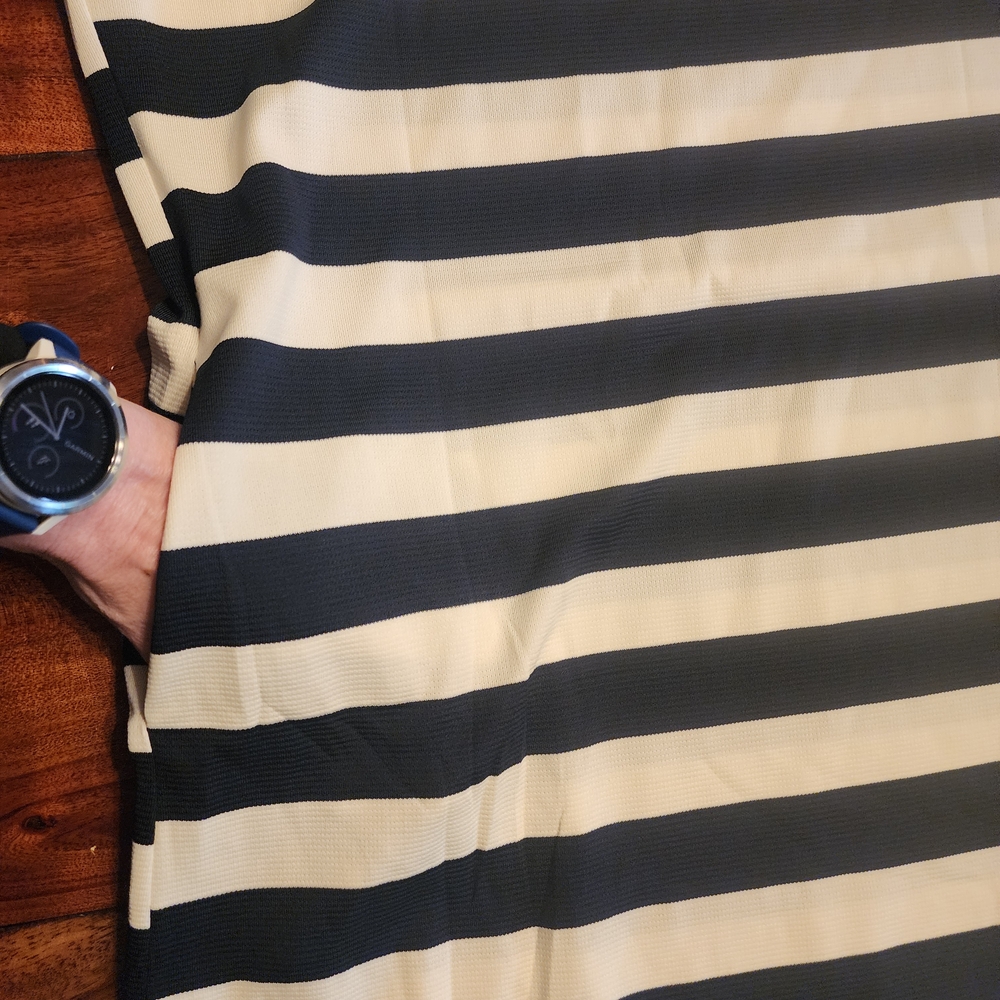 Crewneck A Line Navy & White Striped Summer T-shirt Dress Mini W Pockets NWOT - Picture 10 of 12
